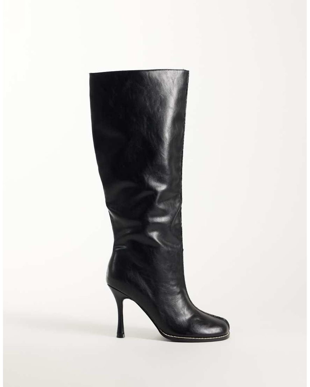 Public Desire Black Tokyo Round Toe Heeled Knee Boots