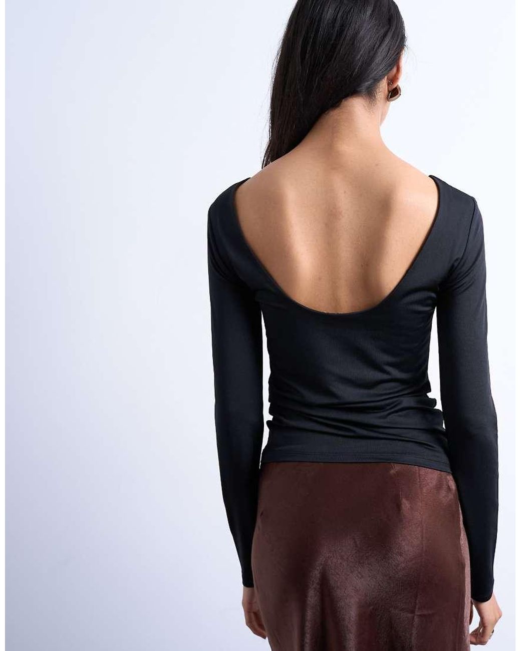 TOPSHOP Blue Slinky Scoop Back Long Sleeve Top