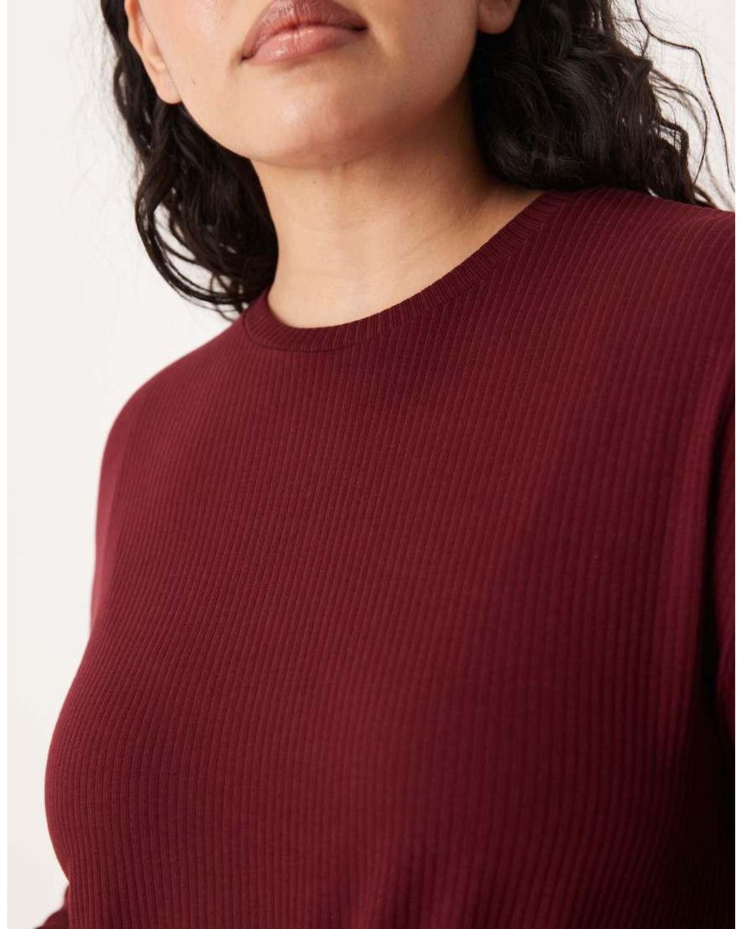 ASOS Red Asos Design Curve Lounge Mix & Match Rib Long Sleeve Top