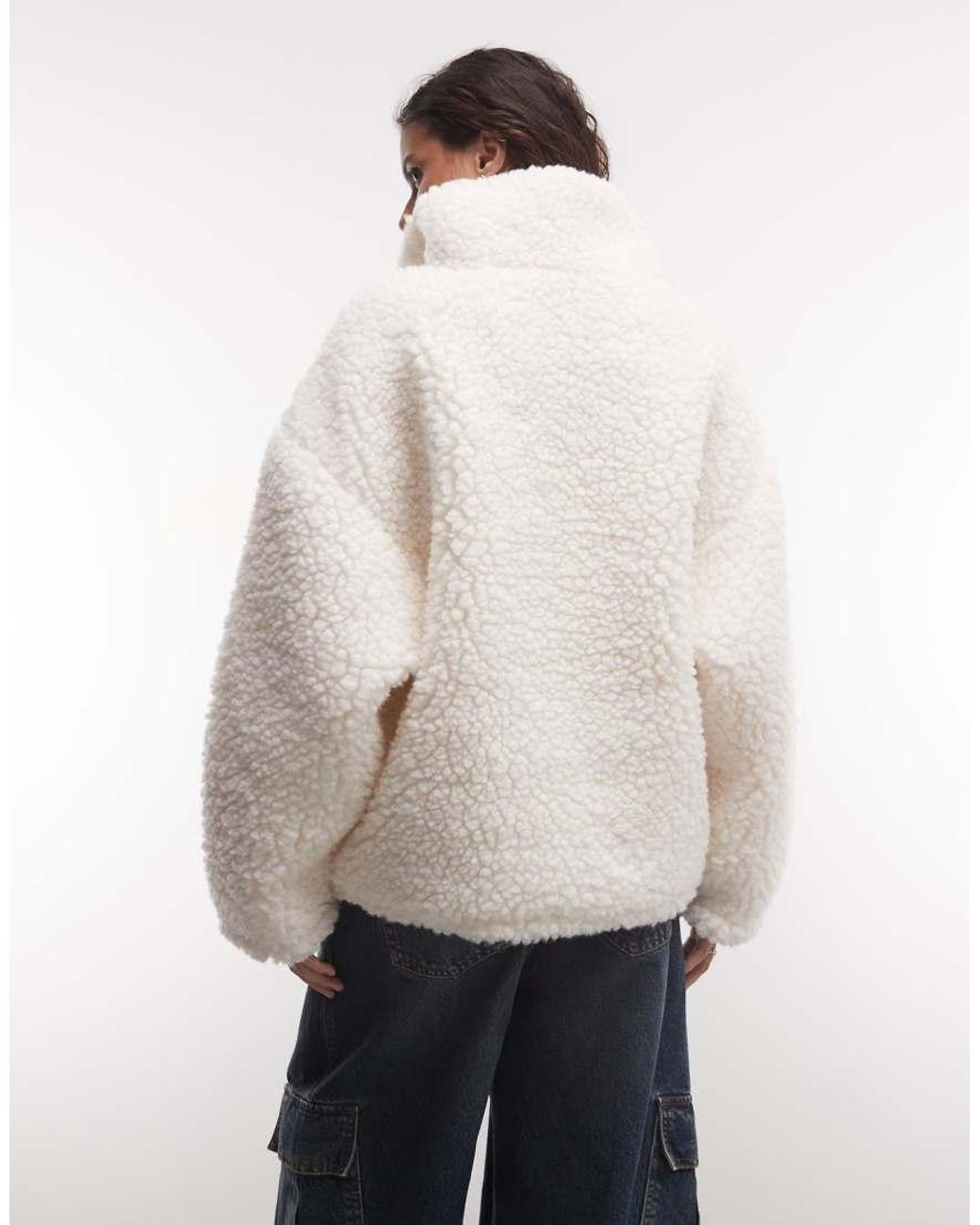 ASOS White High Pile Borg Half Zip