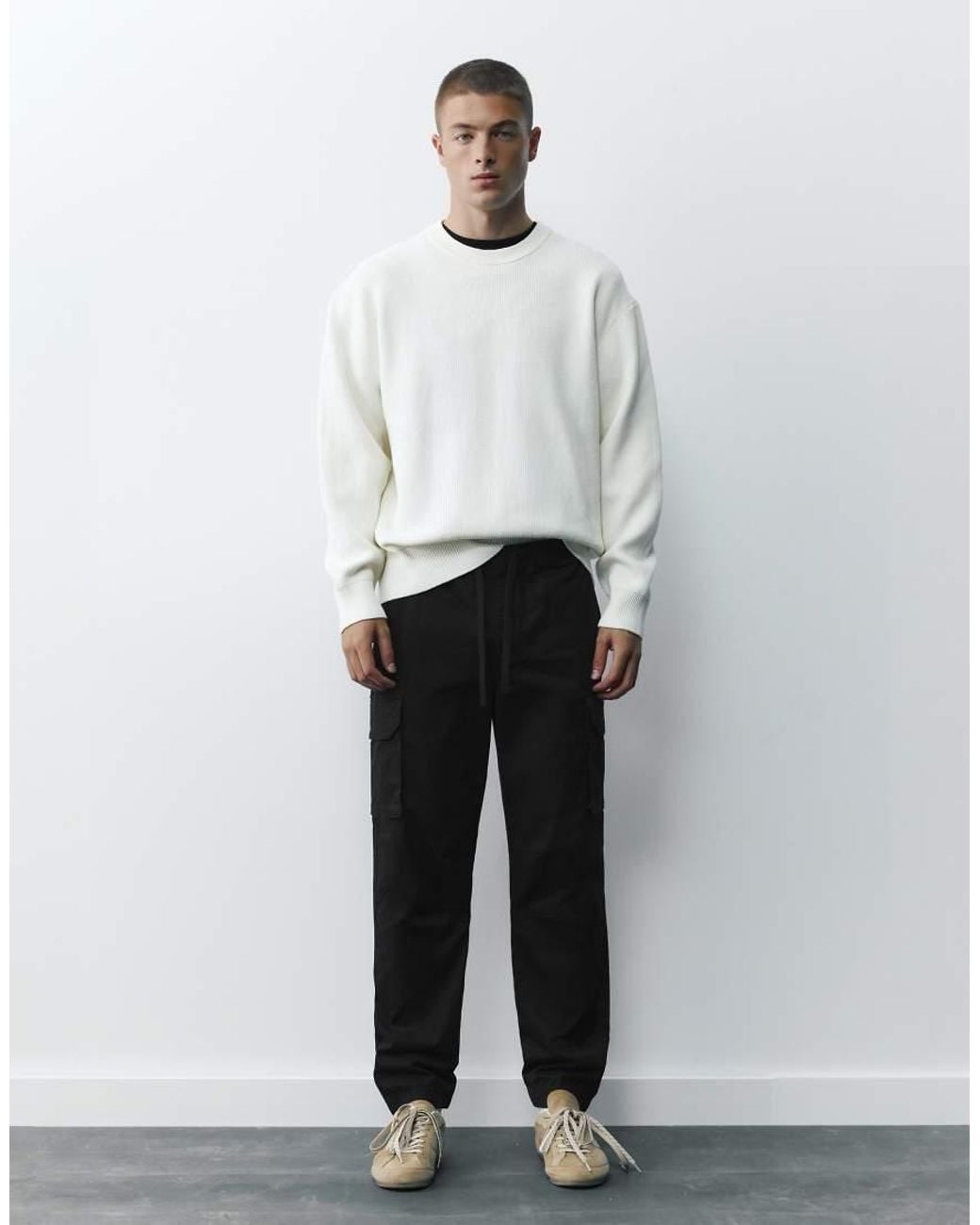 Pull&Bear White Cargo joggers for men