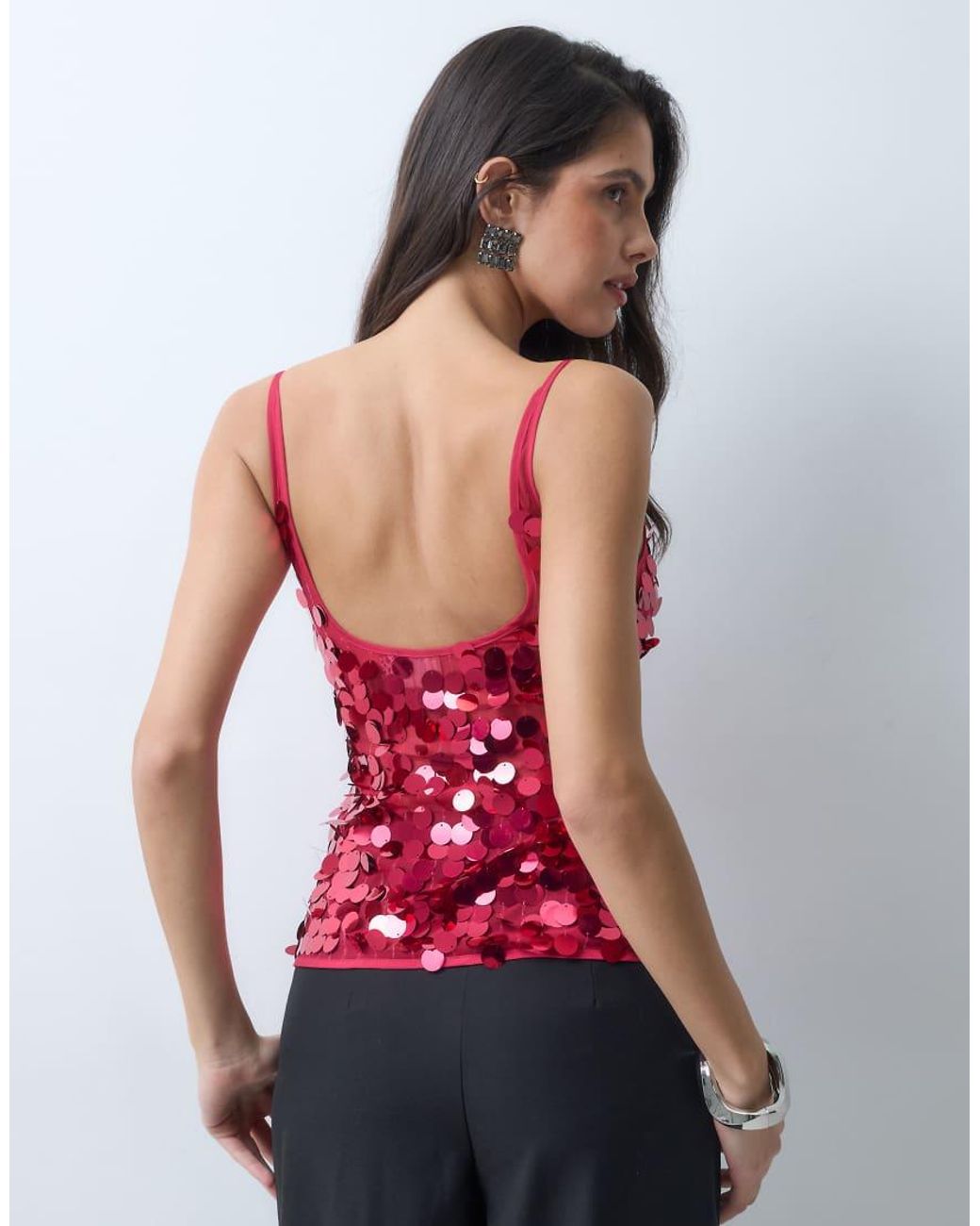 ASOS Red Disc Scatter Sequin Scoop Neck Sleeveless Top
