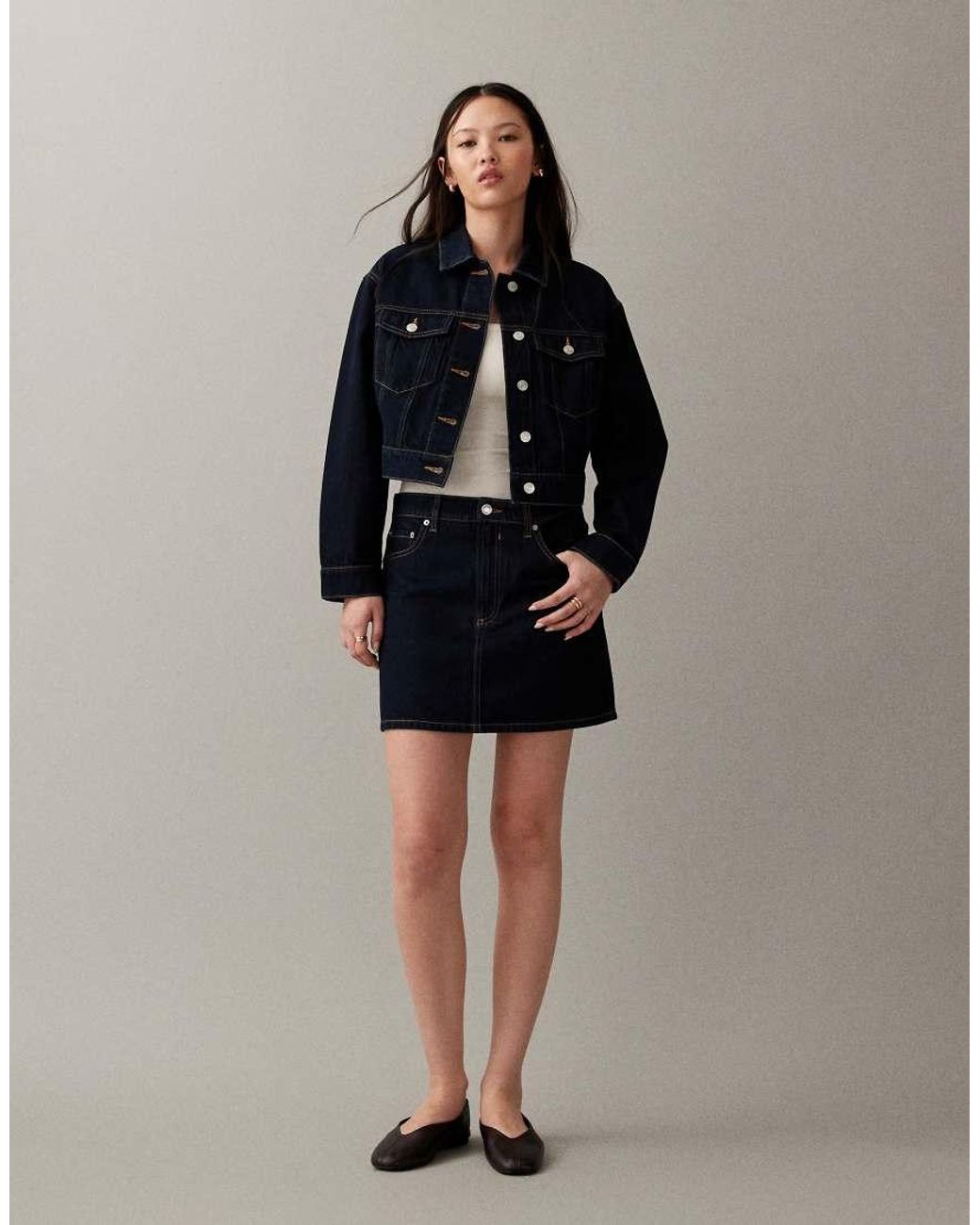 ASOS Cropped Denim Jack Met Spoeling in het Blue