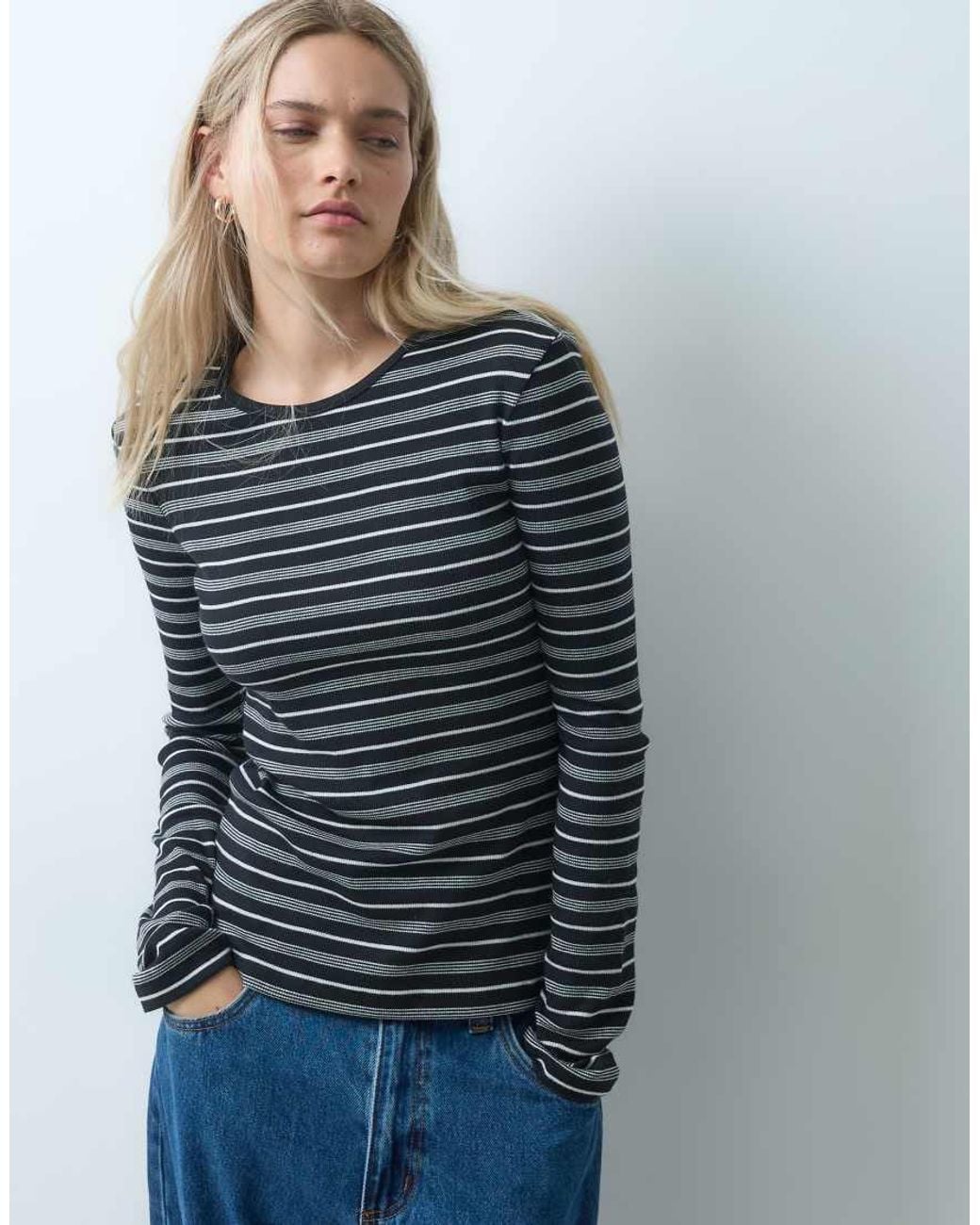 & Other Stories Blue Rib Long Sleeve T-shirt