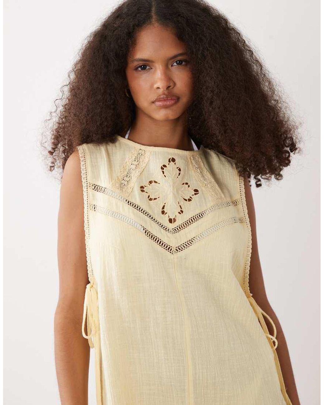 ASOS Natural Bella Beach Embroidered Playsuit
