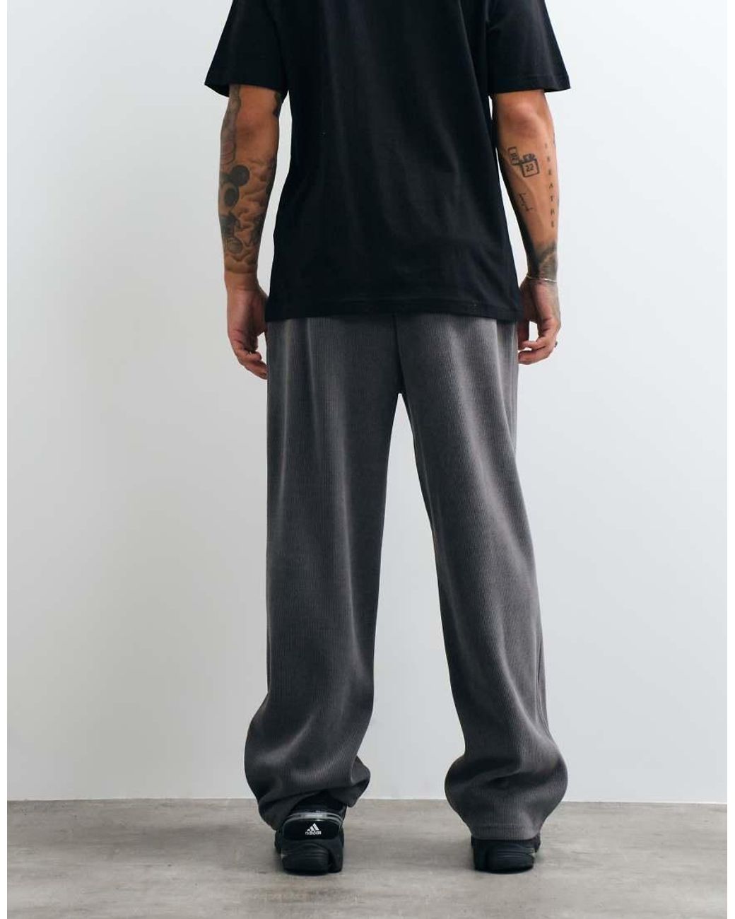 ASOS Gray Co-Ord Ribbed Texture Wide Leg Jogger for men