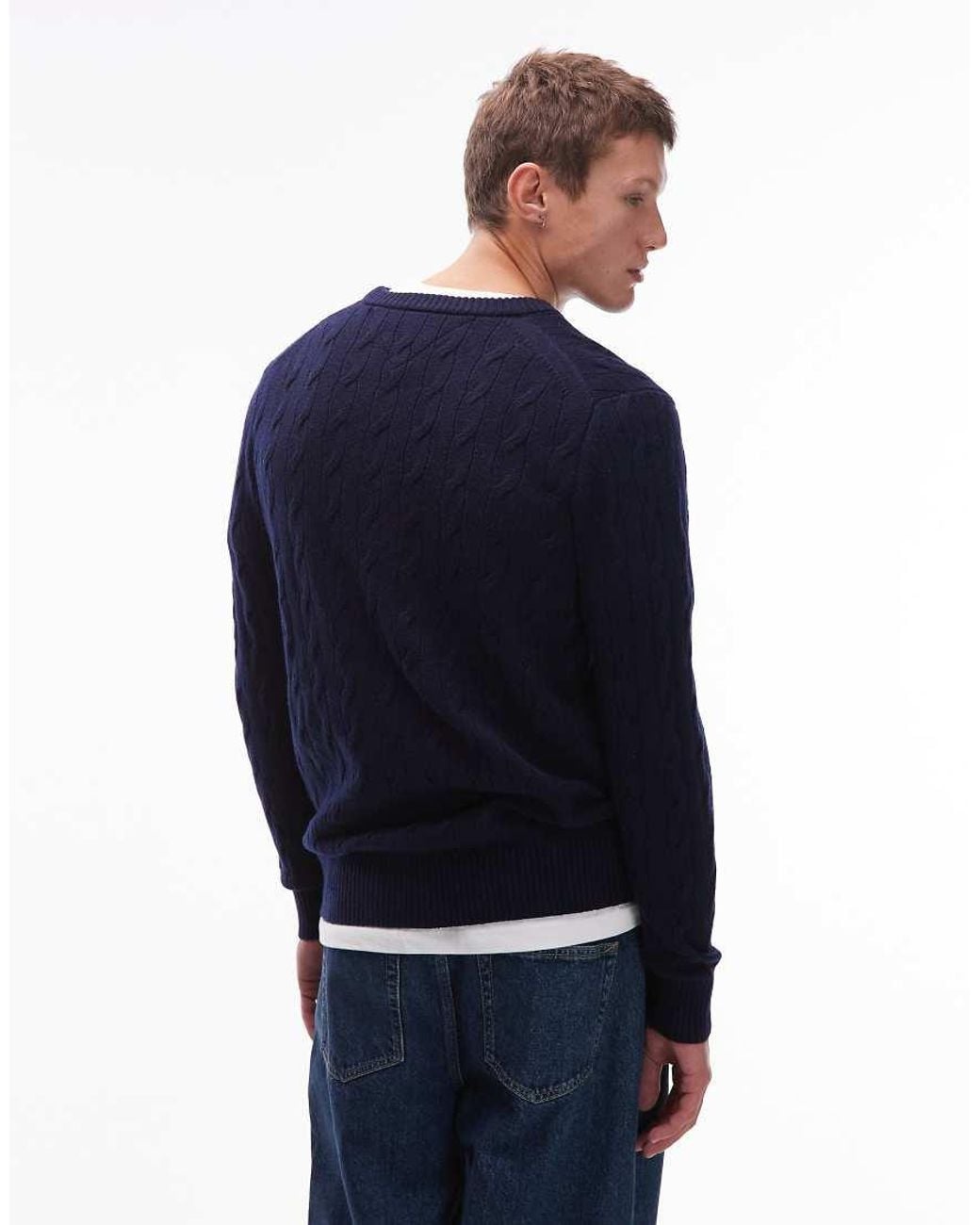 Tommy Hilfiger Blue Lambswool Cable Knit Jumper for men