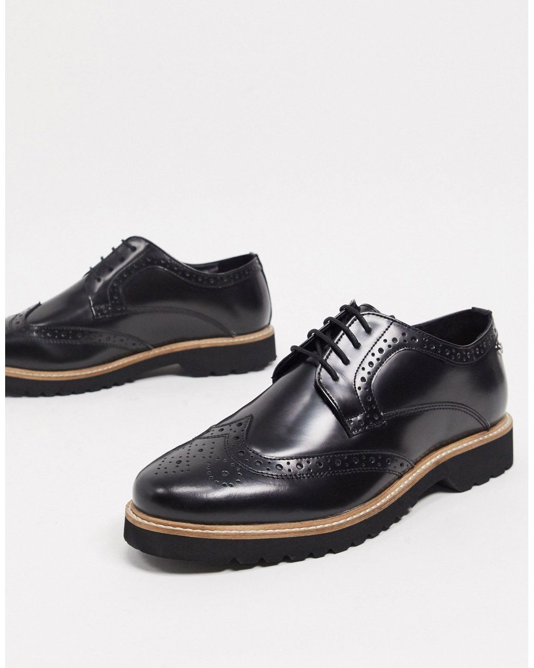 Ben Sherman Chunky Lace Up Brogue Shoes in Black for Men | Lyst Australia
