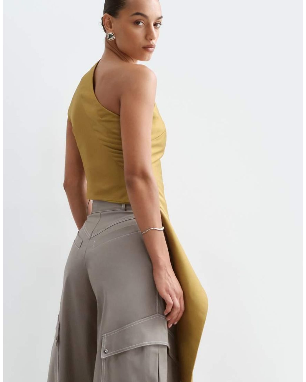 ARRANGE White One Shoulder Drape Top