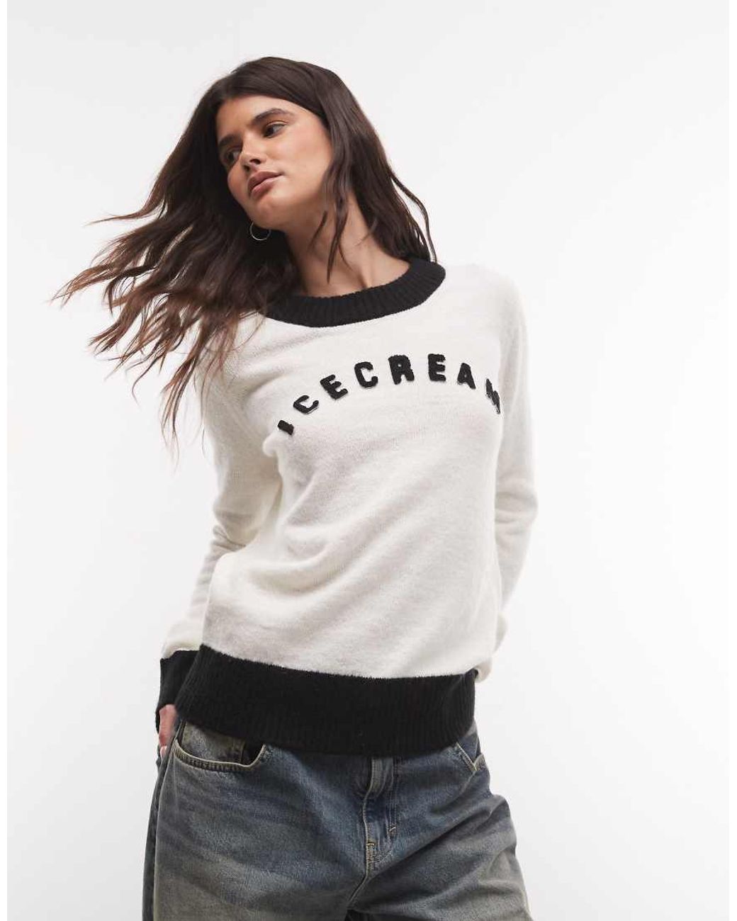 ICECREAM Natural Logo Mohair Knitted Crewneck Jumper