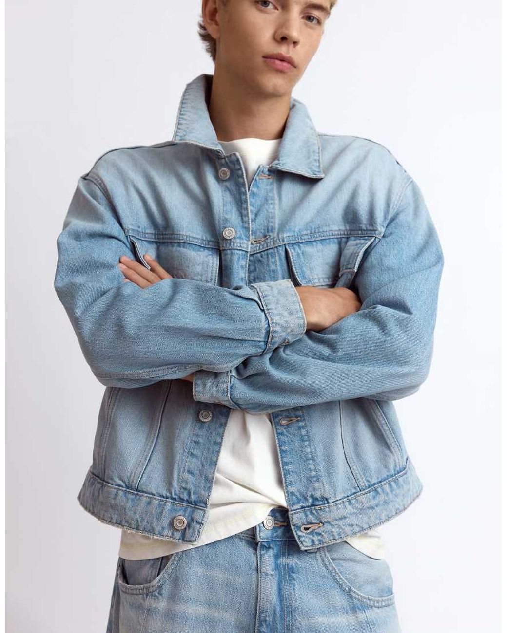 Pull&Bear Blue Trucker Denim Jacket for men