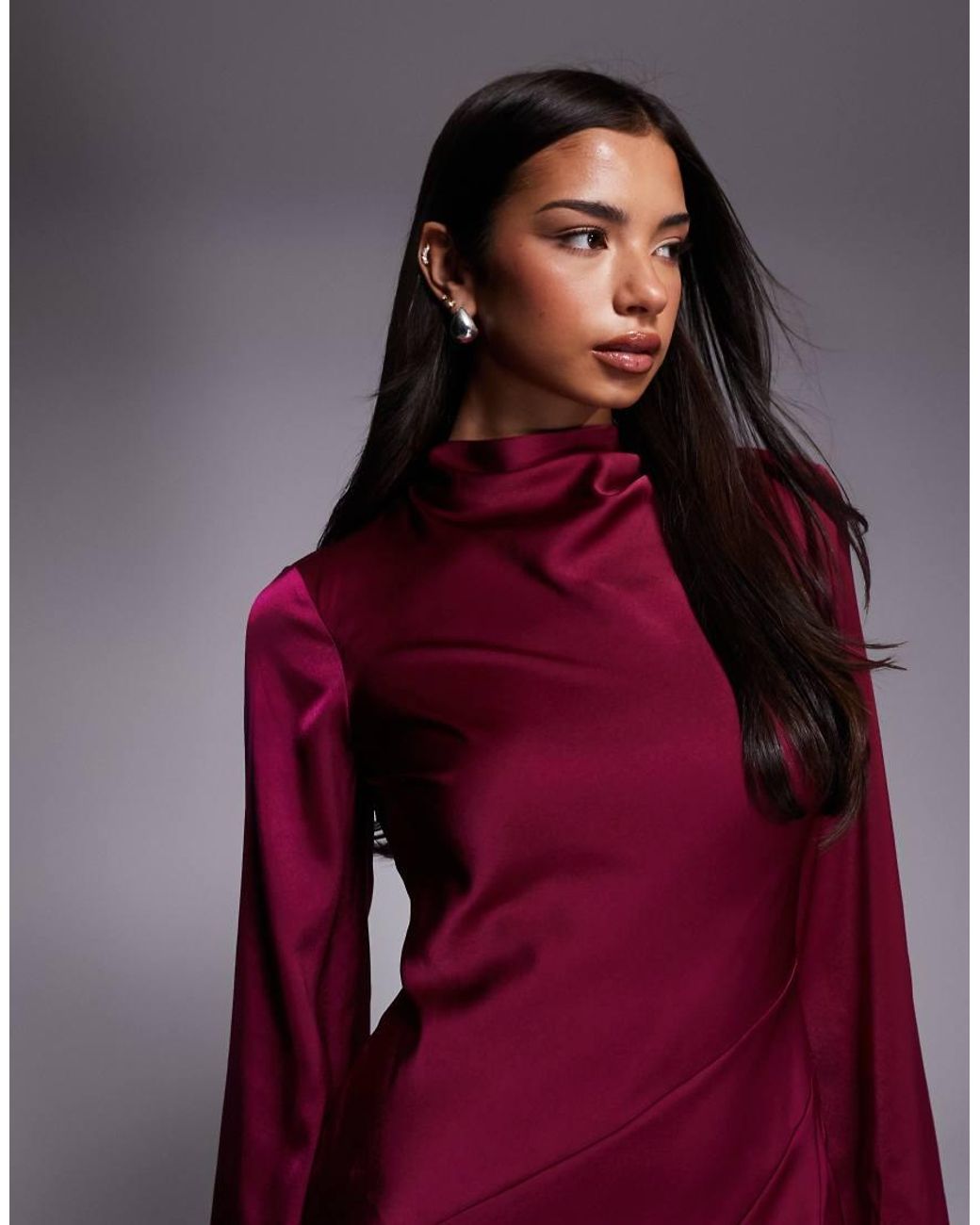 ASOS Purple Satin Seam Detail Maxi Dress With Frill Detail