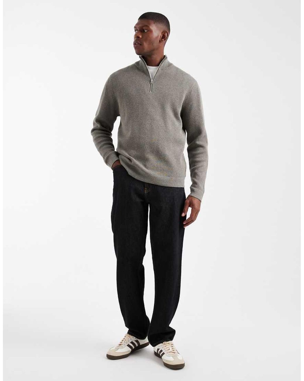 Only & Sons Gray Half Zip Knitted Jumper for men