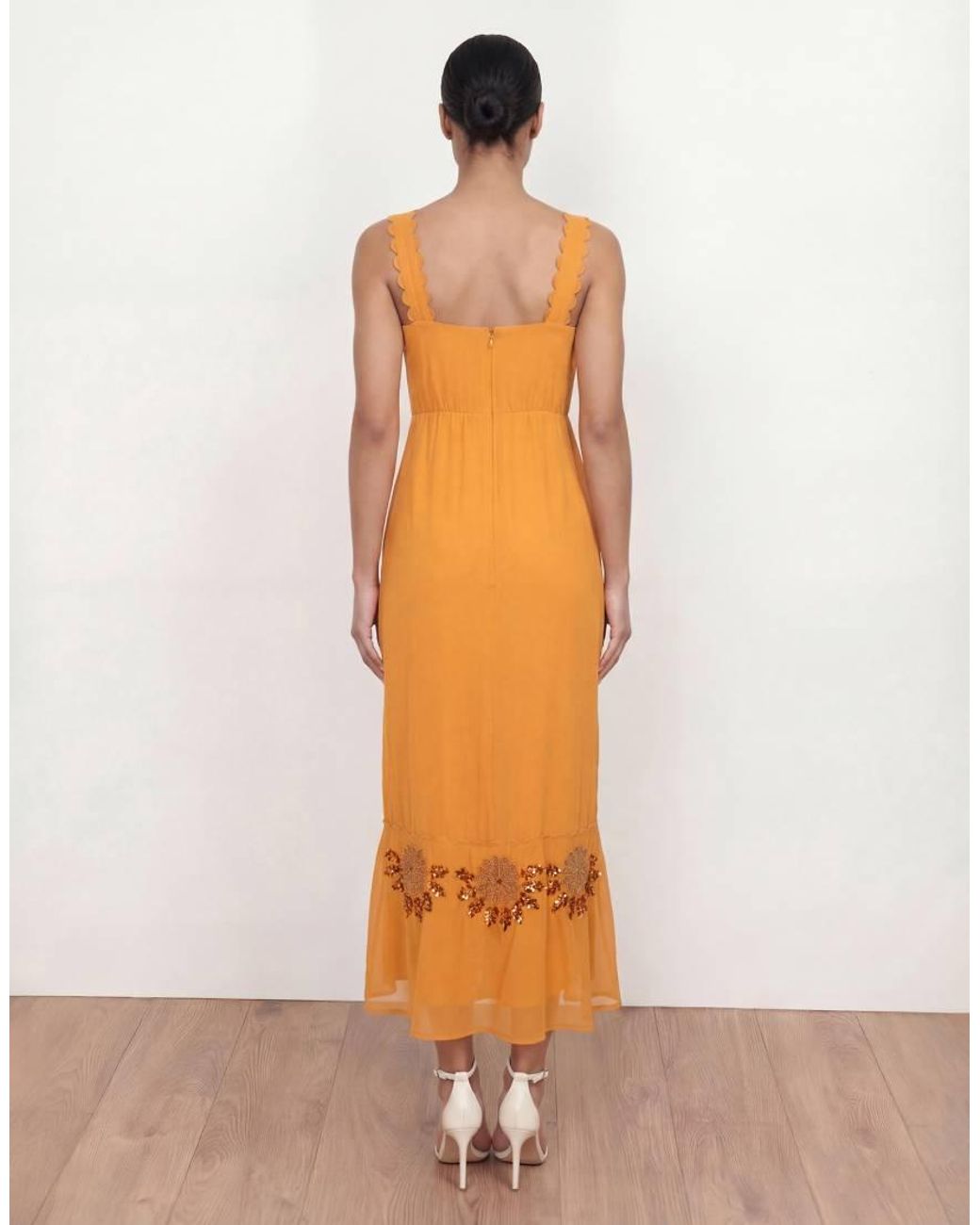 Maya Yellow Embellished Square Neck Strappy Midaxi Dress