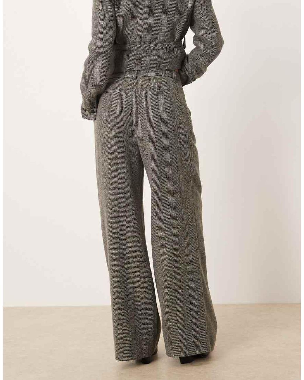 Gina Tricot Natural Co-ord Mid Waist Herringbone Trousers