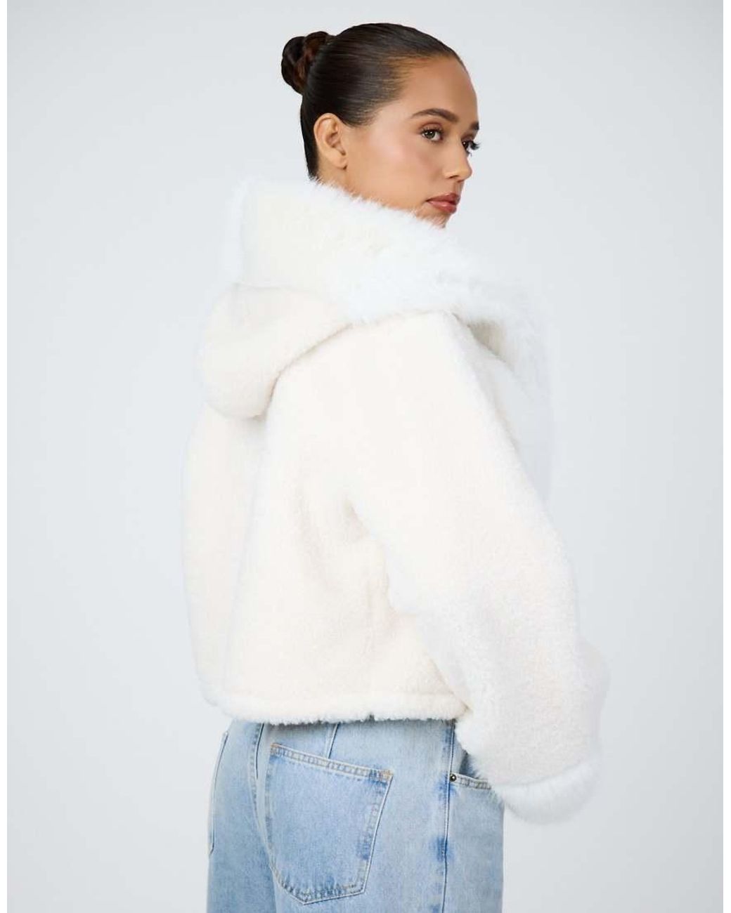 Aria Cove Gray Faux Fur Trim Boucle Hooded Jacket