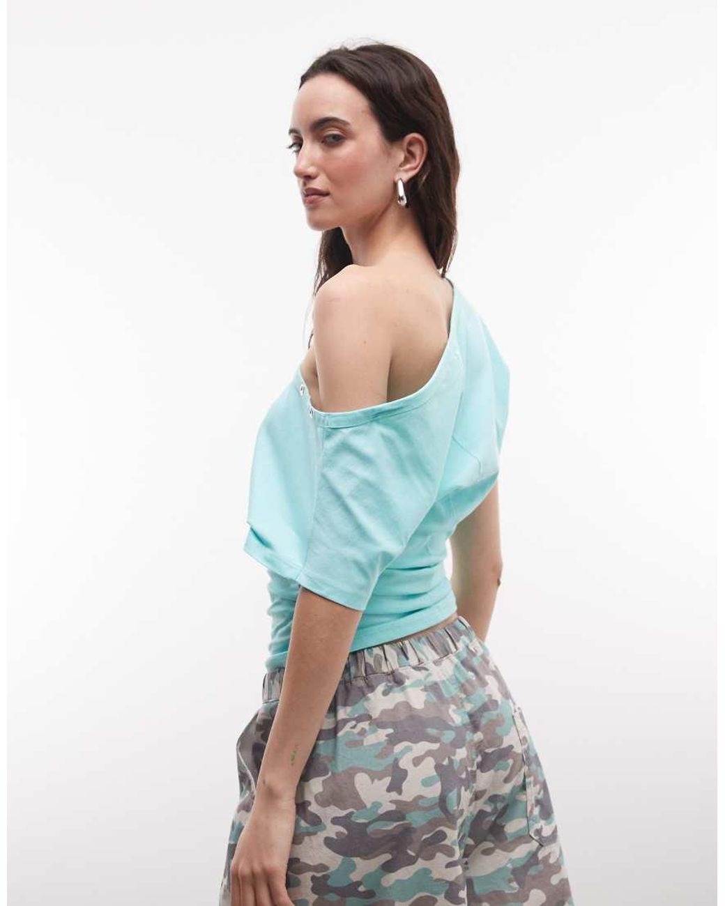 Collusion Blue Eyelet Detail Off Shoulder Top
