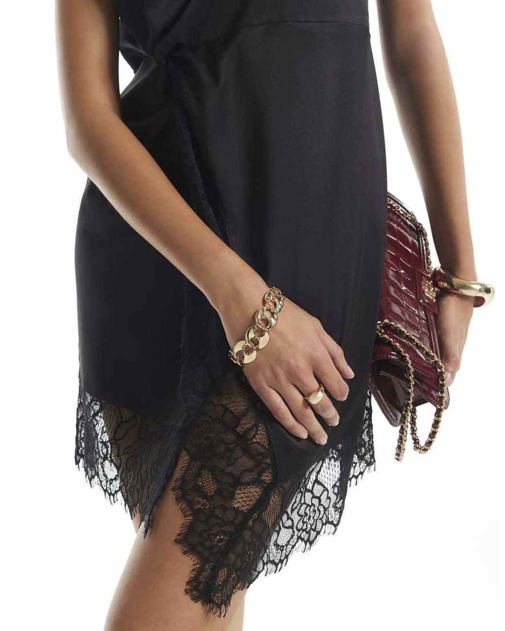 River Island Black Satin Lace Twist Mini Dress