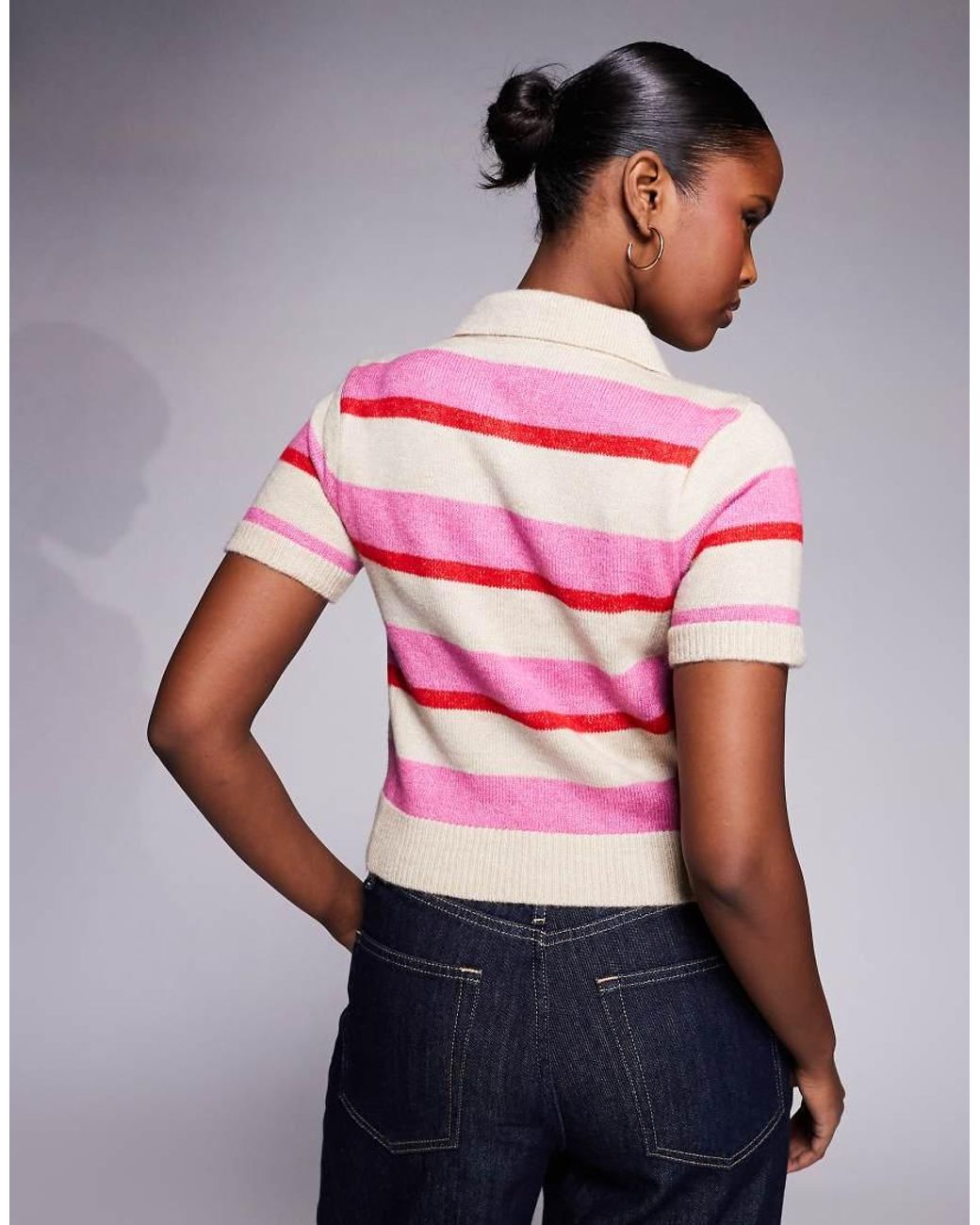 River Island Red Striped Knitted Polo