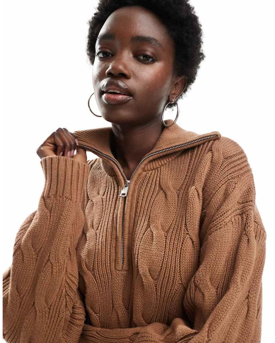 Cotton On Brown Cotton Cable Half Zip Pullover