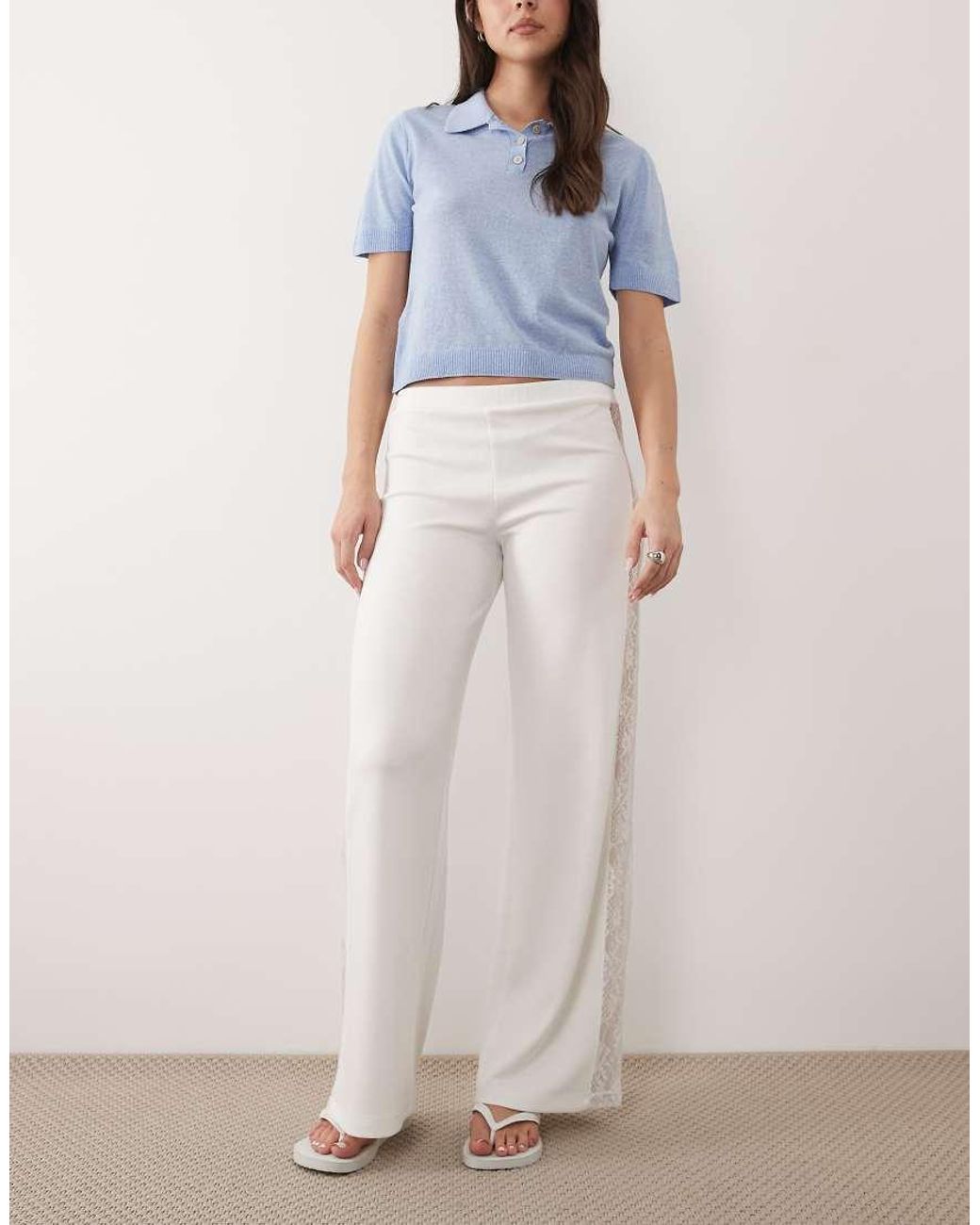 ASOS White Wide Leg Trouser With Lace Panel