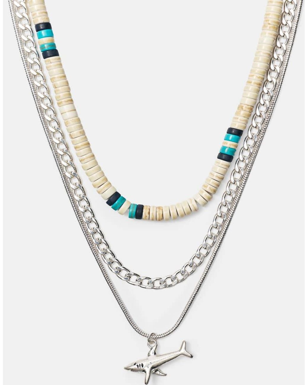 Pull&Bear Black 3-Pack Of Shark Necklaces for men