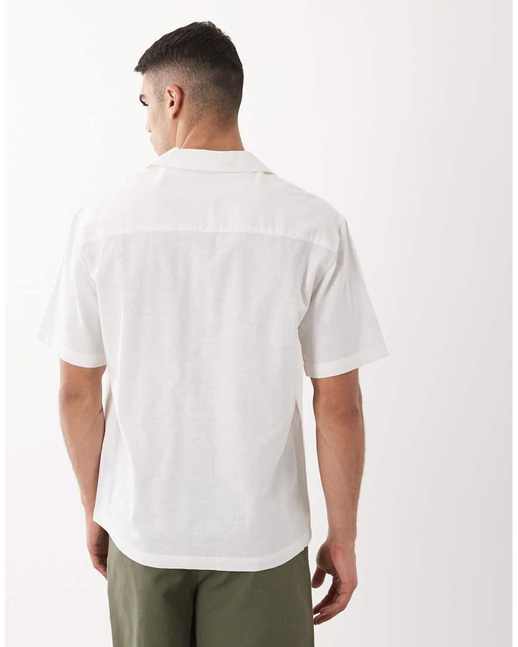 ASOS White Relaxed Shirt With Linen And Floral Embroidery for men