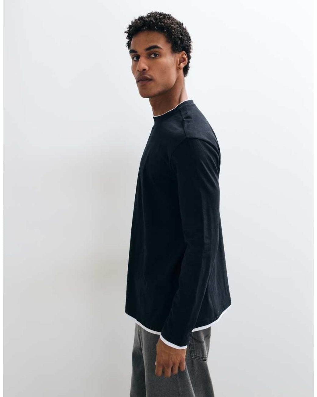 Threadbare Blue Long Sleeve Cotton Relaxed Fit T-shirt for men