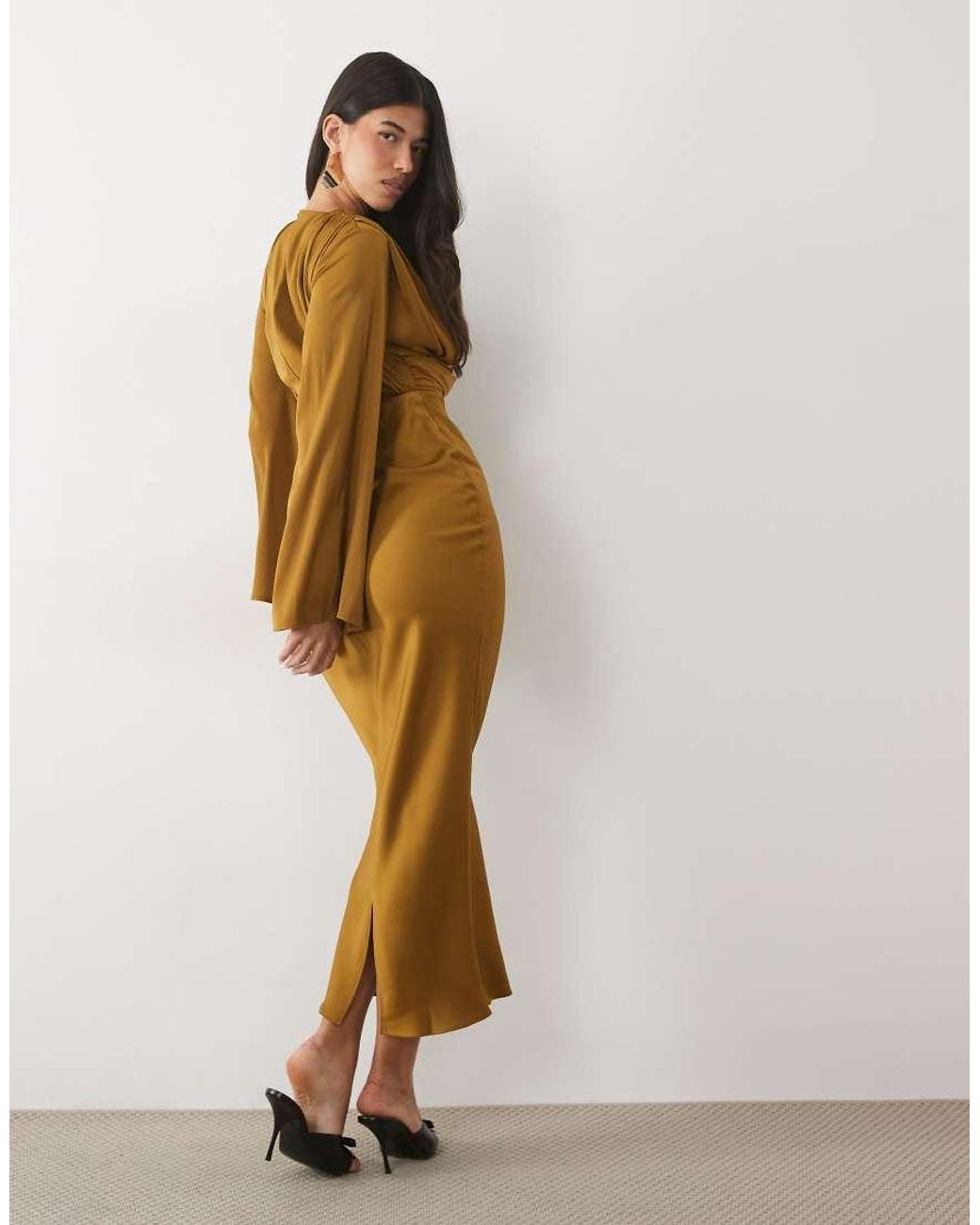 ASOS White Modesty Flute Sleeve Draped Maxi Dress