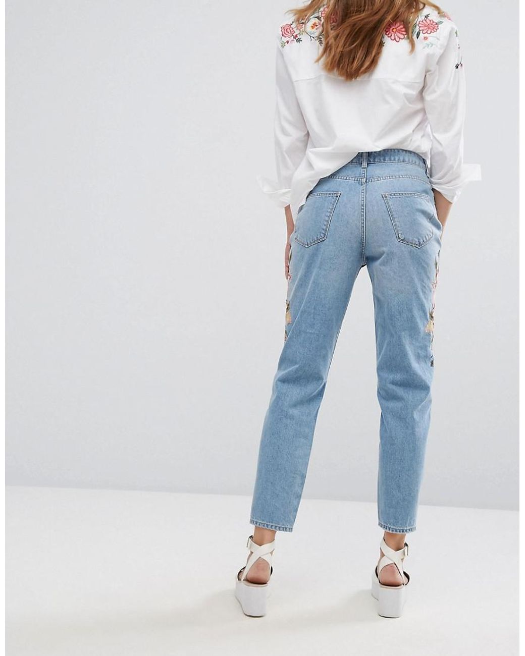 Pimkie Denim Floral Embroidered Mom 