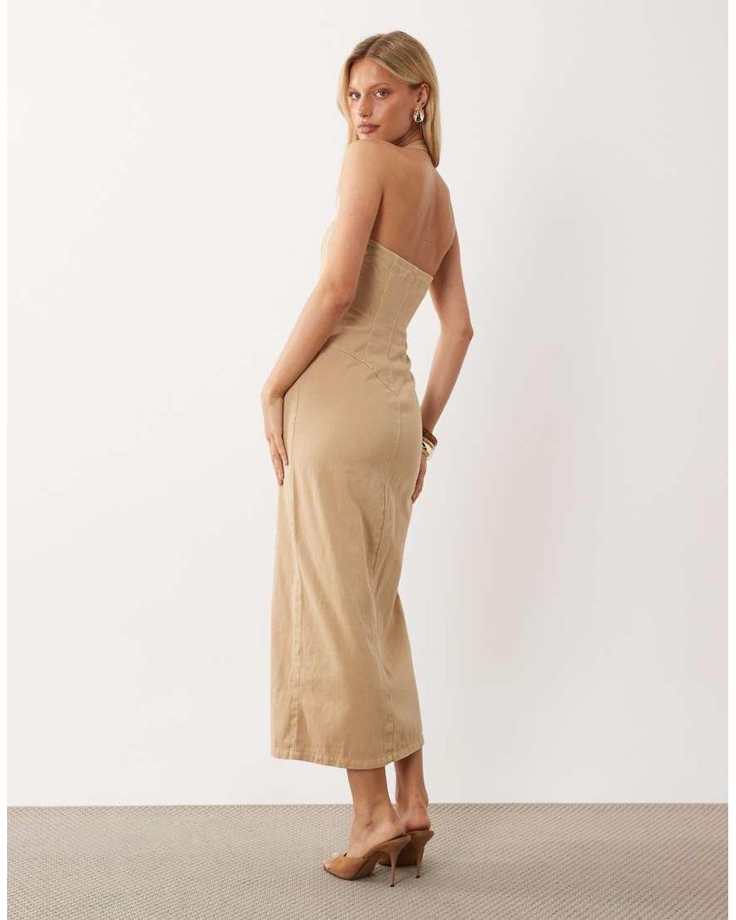 ASOS Natural Zip Front Denim Maxi Dress