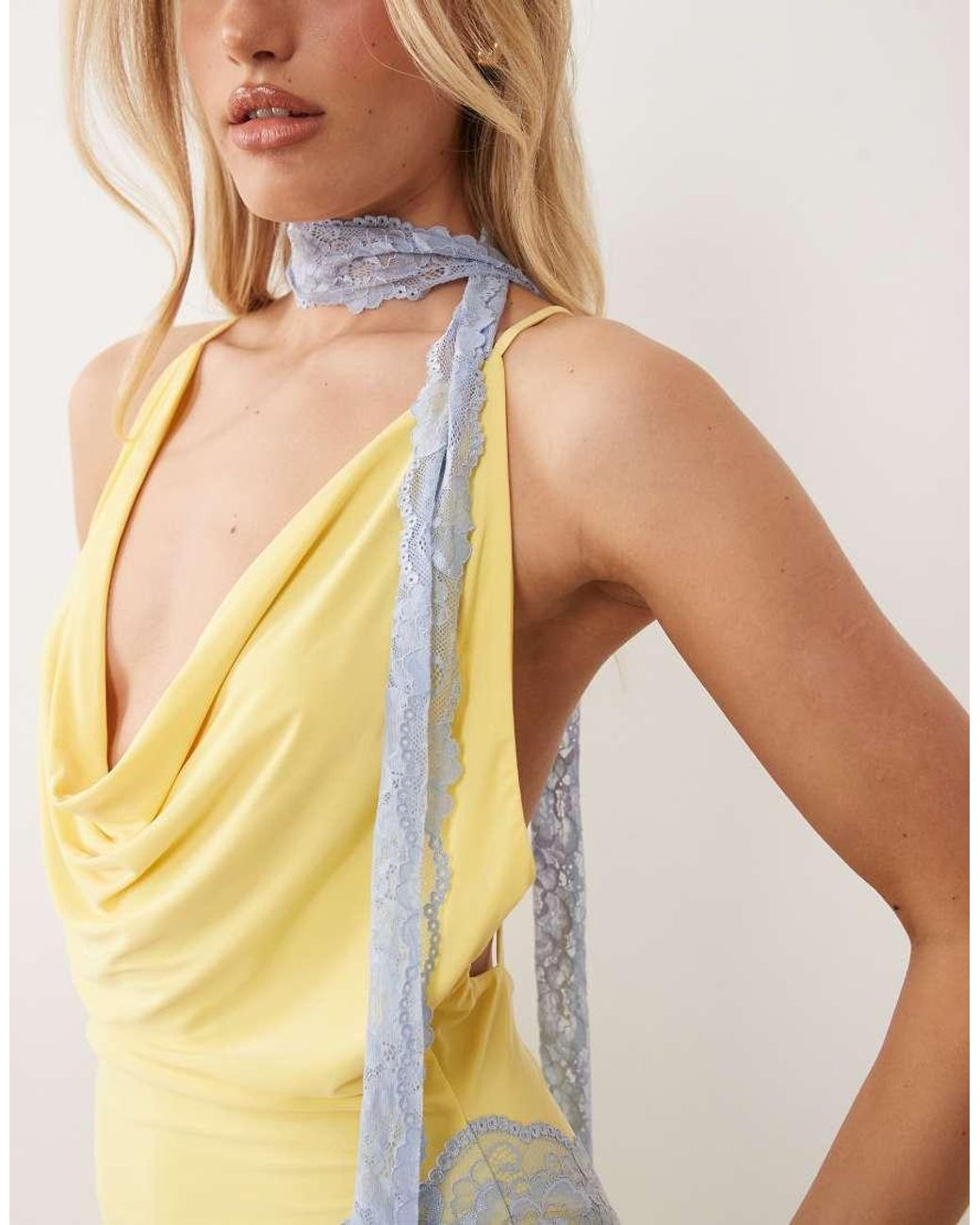 ASOS Metallic Lace Cut About Slinky Maxi Dress With Scarf Detail