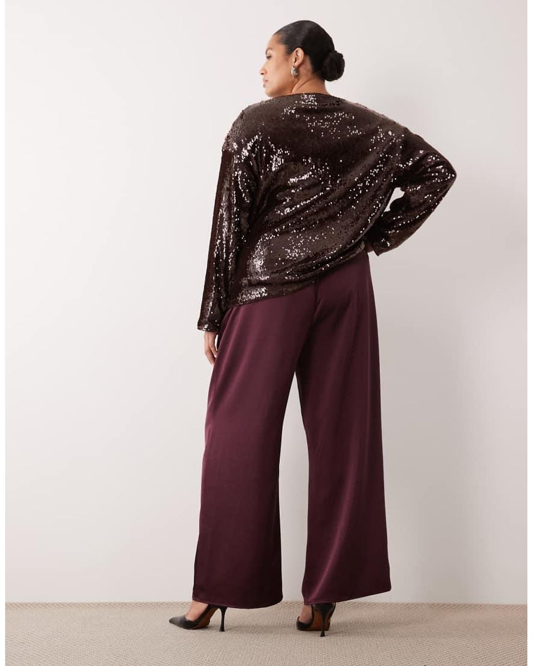 Pretty Lavish Curve Red Satin Drawstring Wide Leg Pants