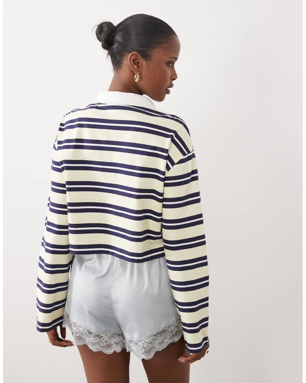 The Frolic Blue Exclusive Collared Stripe Long Sleeve Top