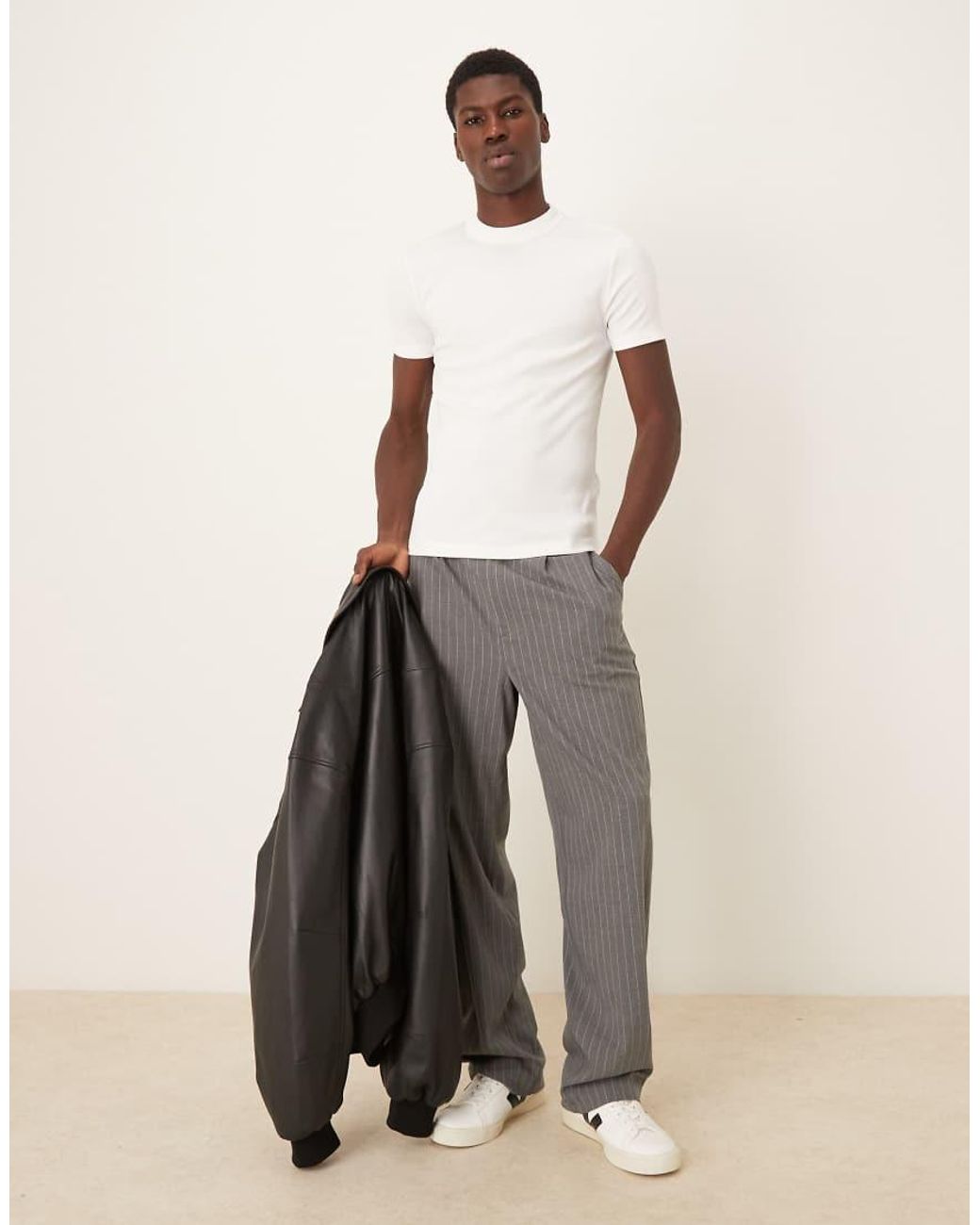 ASOS Hoogsluitend Muscle Fit T-Shirt Met Ribbels in het White voor heren