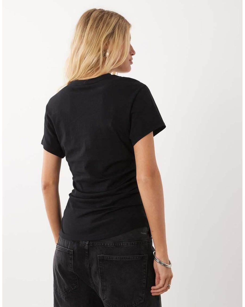 Mango Black Ruched Asymmetric T-shirt