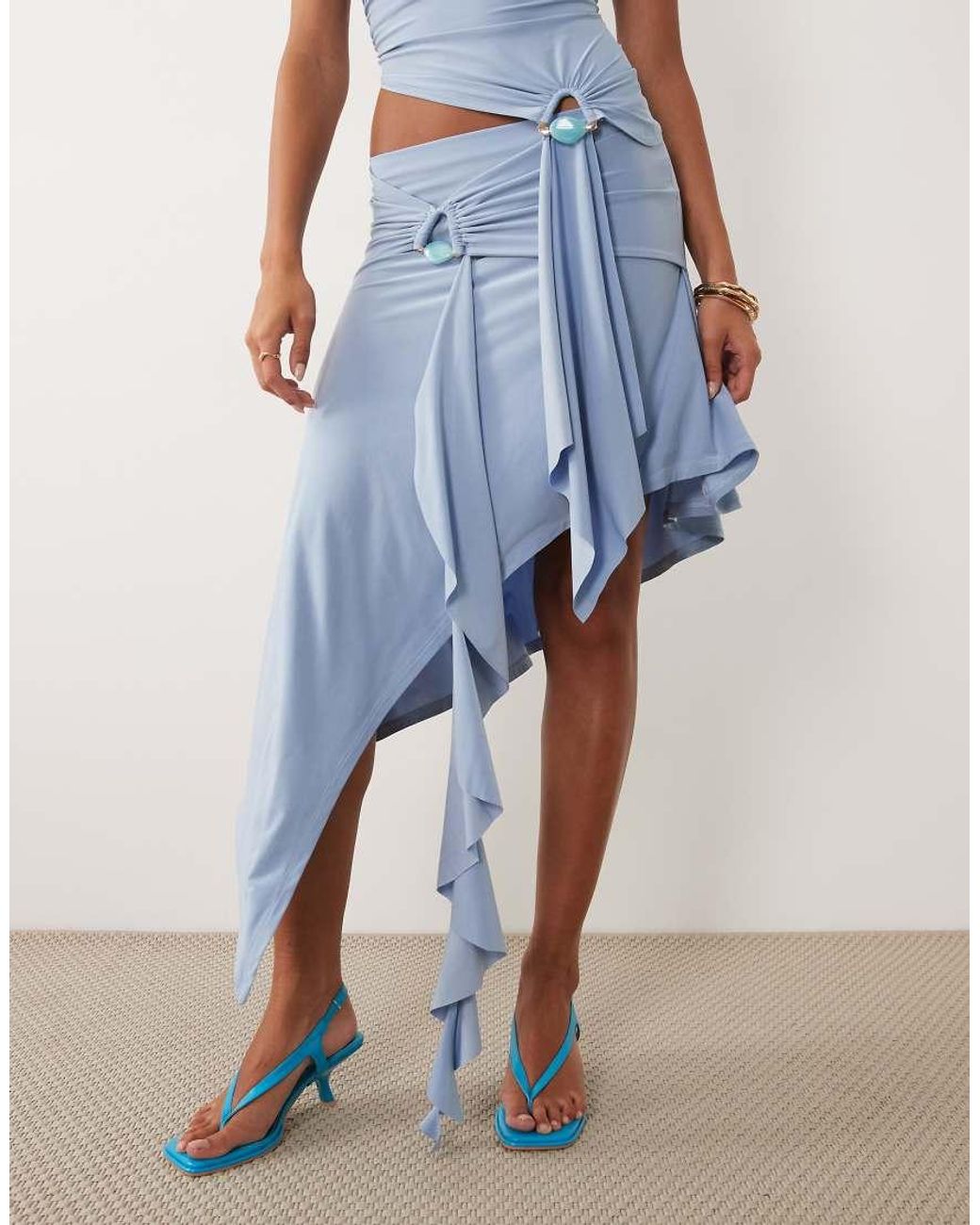 ASOS Blue Co-ord Slinky Hanky Hem Midi Skirt With Hardware