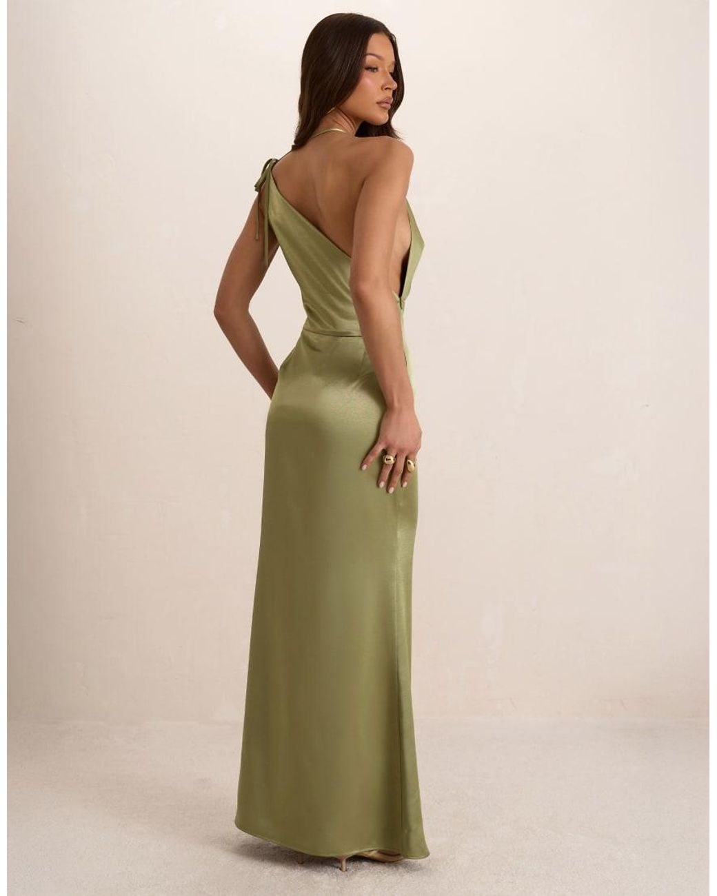 Missy Empire Green Satin Asymmetrical Cowl Seam Maxi Dress
