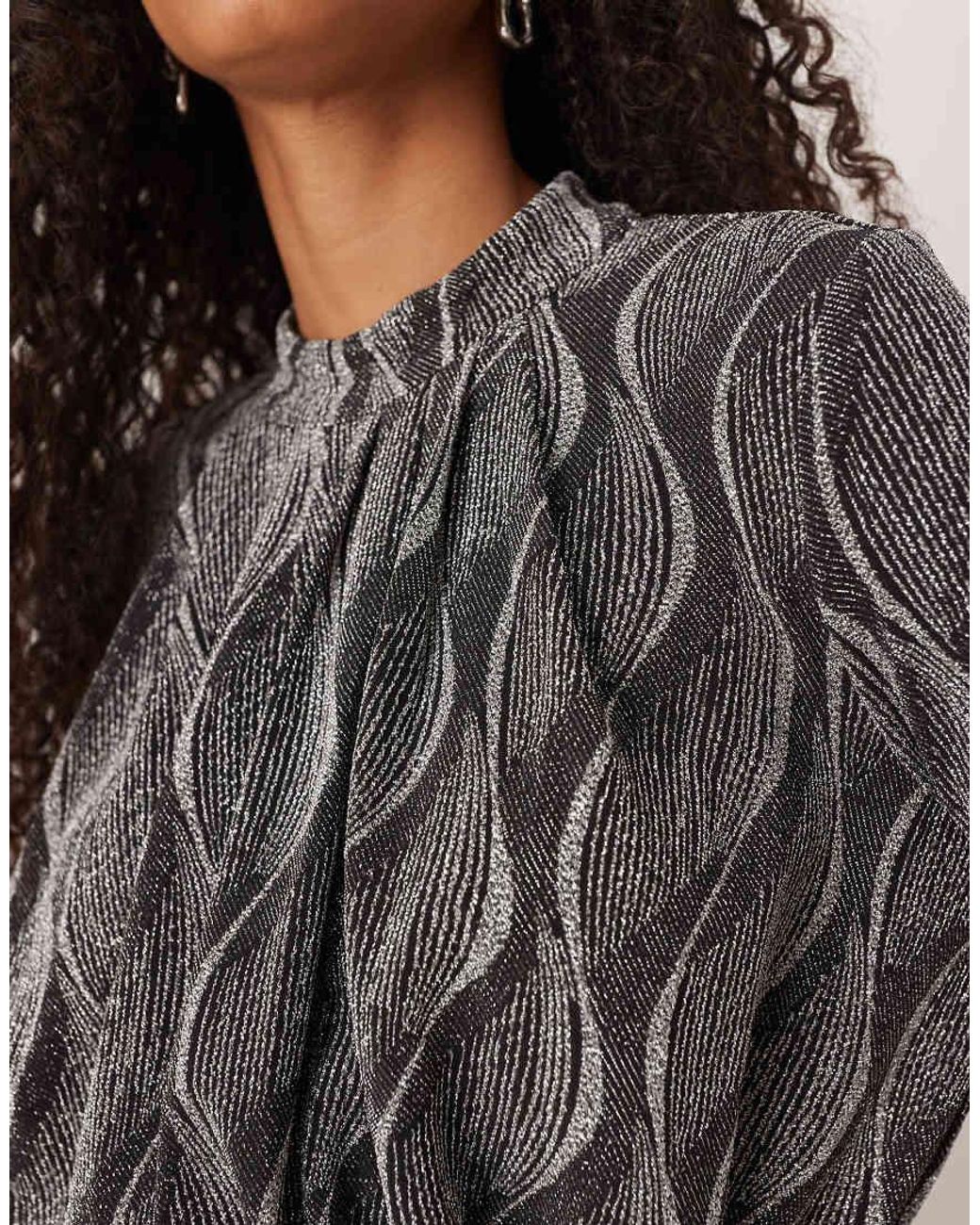 Y.A.S Natural High Neck Long Sleeved Glitter Maxi Dress