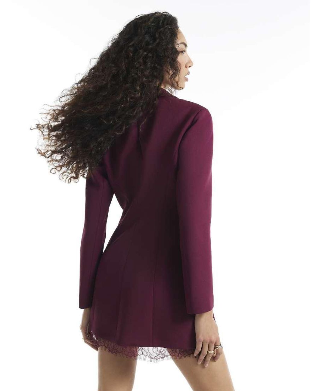 River Island Purple Burgundy Lace Trim Blazer Dress