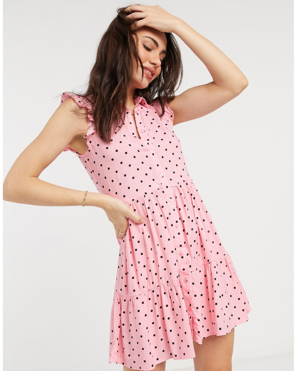 Vestido camisero sin mangas con estampado Stradivarius de color Rosa | Lyst