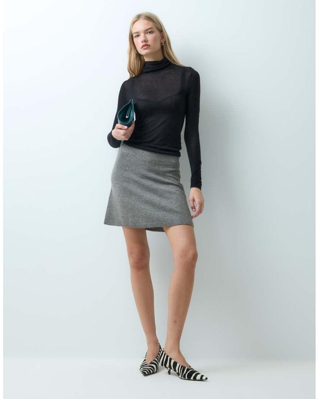 Vila Black High Waist Knitted Mini Skirt Co-ord