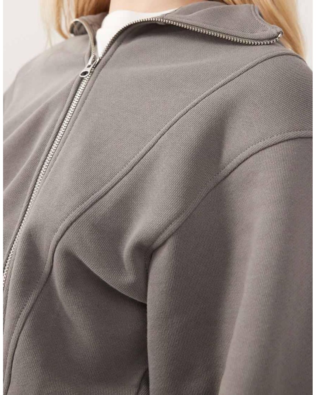 Weekday Gray Structured Asymmetric Zip Through Hoodie