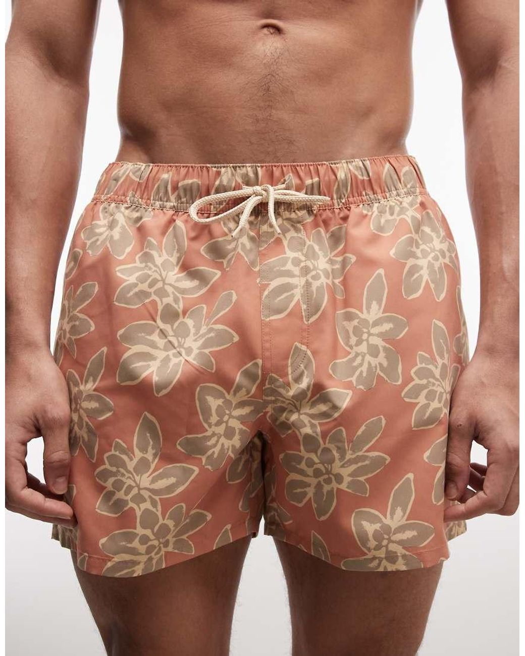 ASOS Orange Short Length Swim Shorts With Floral Print for men