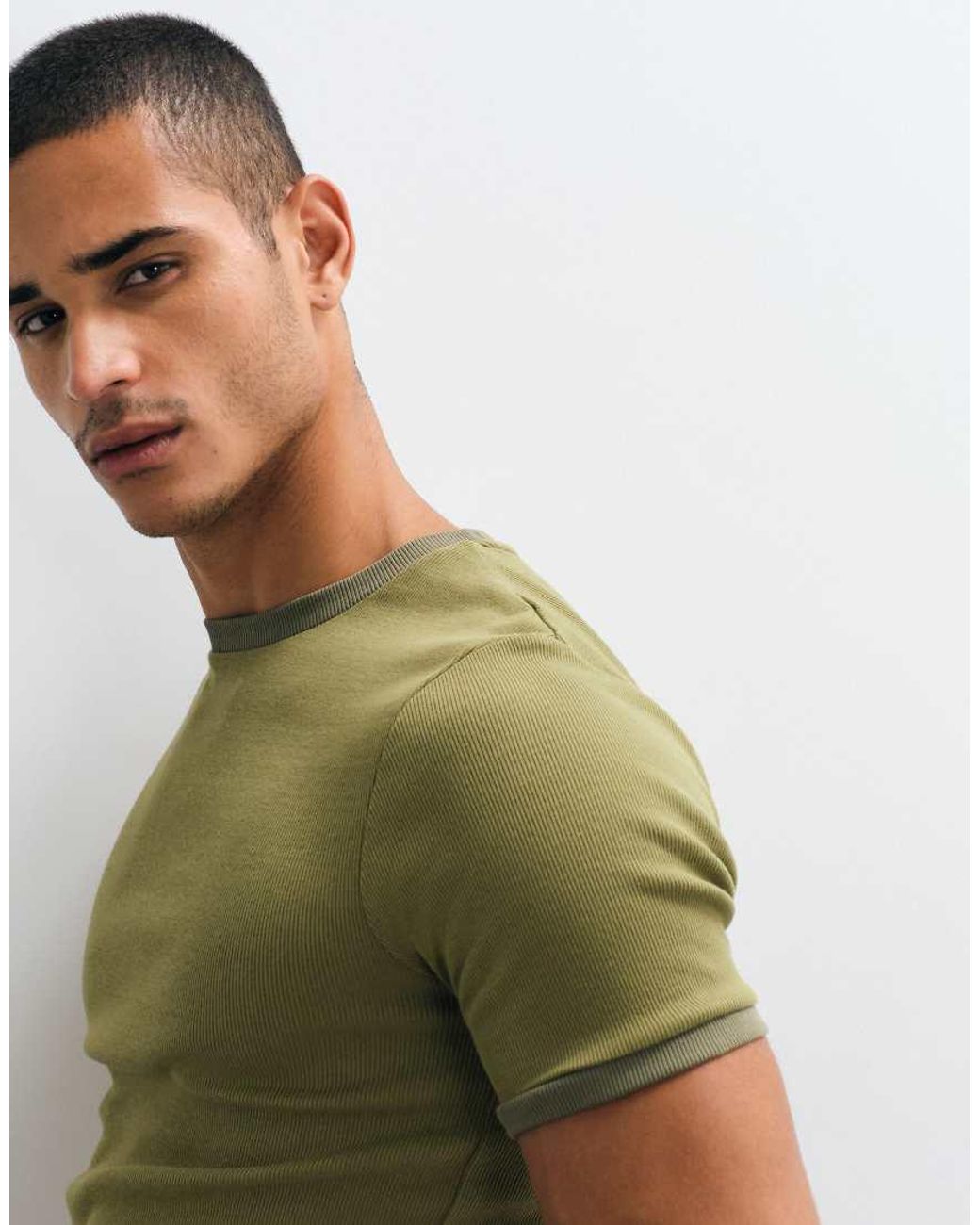 ASOS Green Muscle Fit T-shirt With Ringer Detailing for men