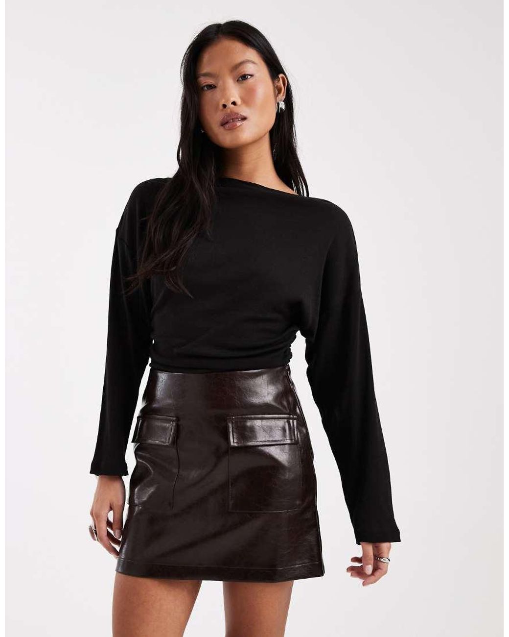 New Look Black Cracked Faux Leather Mini Skirt