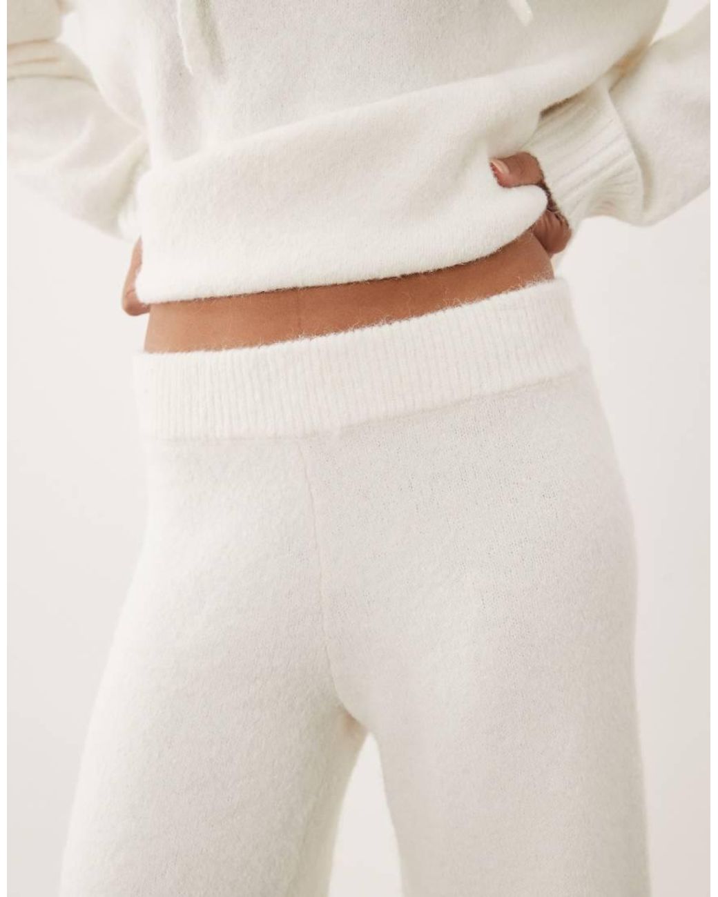 4th & Reckless Natural Fluffy Knitted Wide Leg Trousers Co-Ord