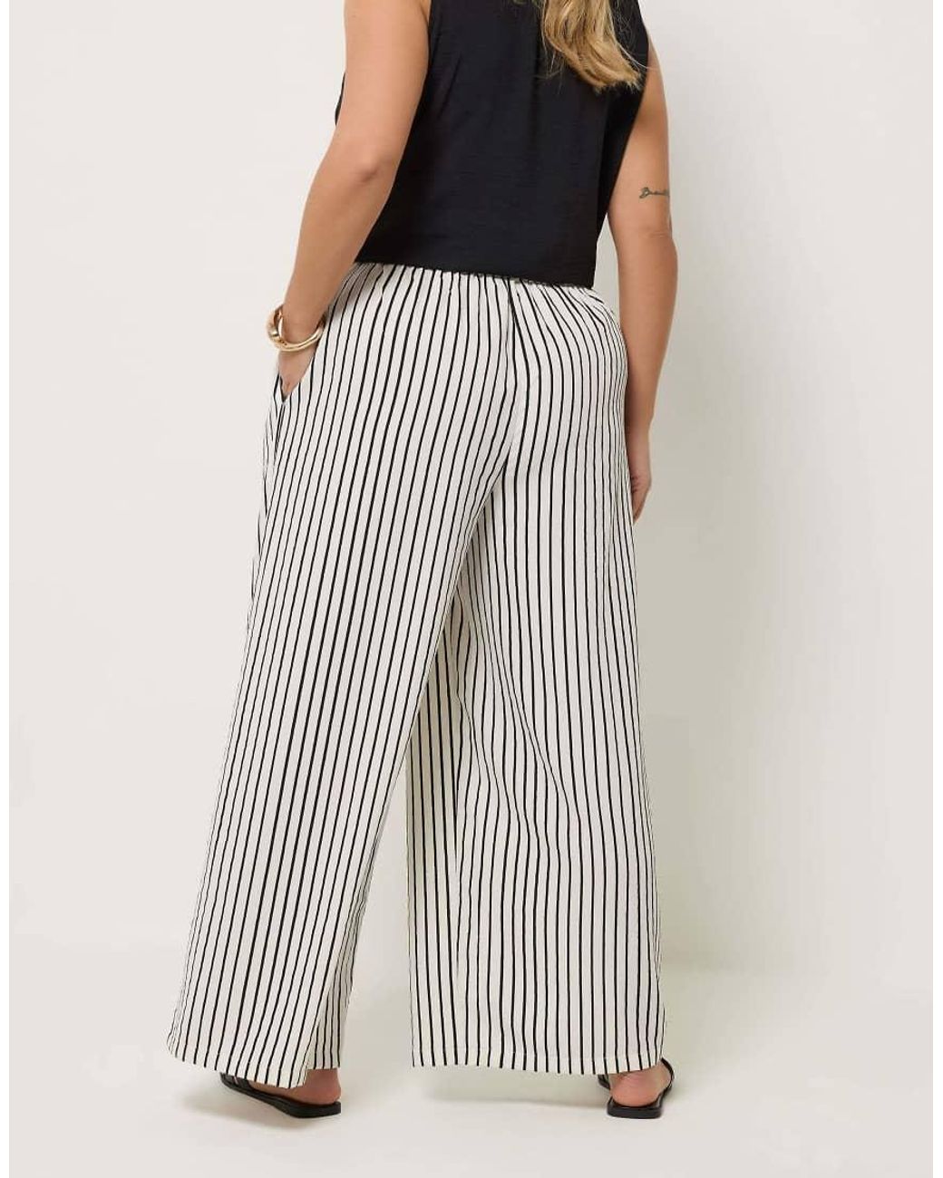 Yours Clothing White Stripe Paper Bag Waist Trousers