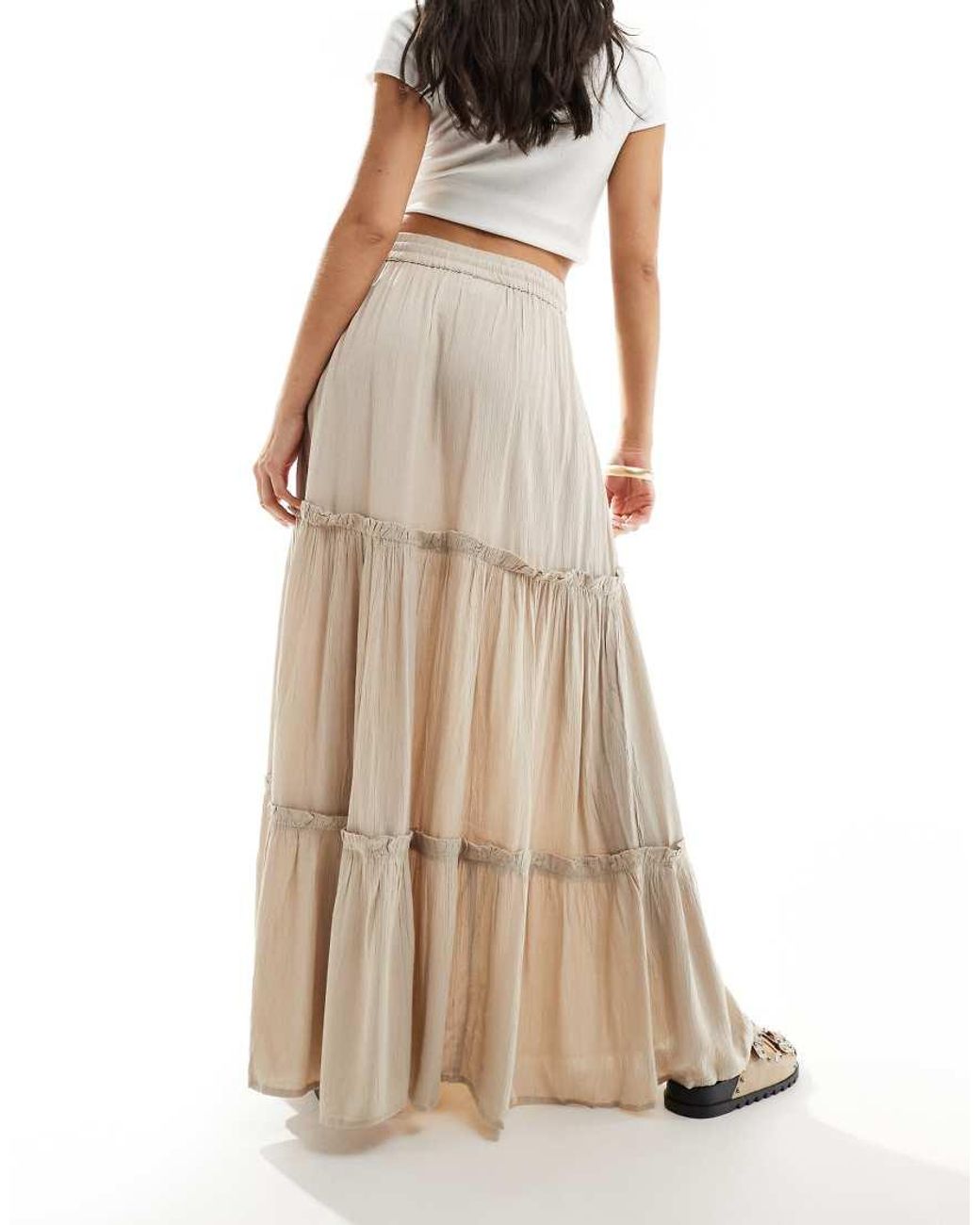 Vila Natural Tiered Boho Maxi Skirt
