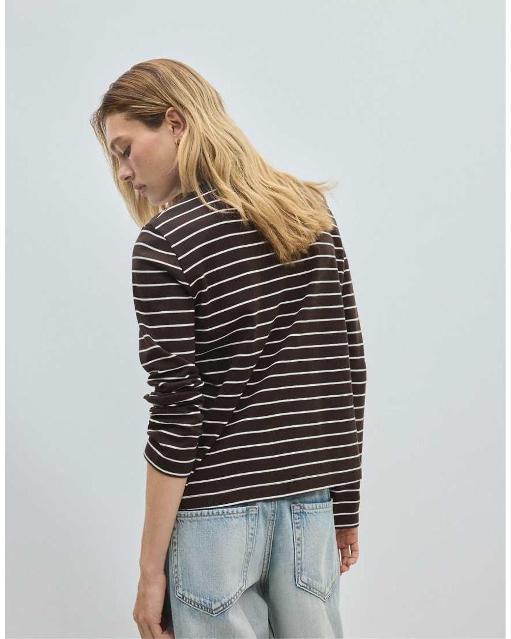 Stradivarius Gray Long Sleeve Striped T-shirt